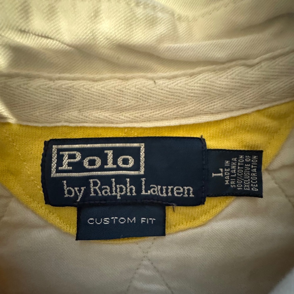 Vtg Polo Ralph Lauren Bleecker Cup Golf Club Rugby Shirt Striped Yellow Navy L - Picture 2 of 7